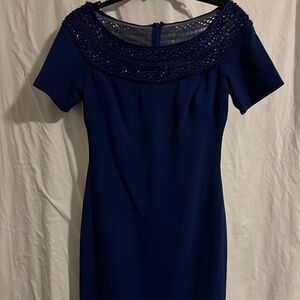 Elegant Navy Blue Beaded Cocktail Dress